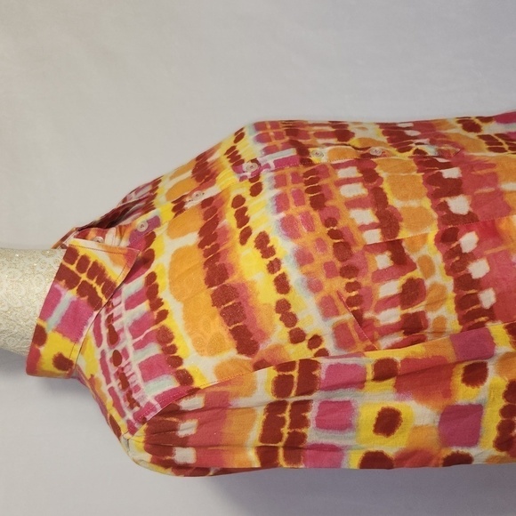 George Roth Los Angeles 100% Cotton Orange Tie Dye Long Sleeve Popover Tunic - Picture 4 of 14